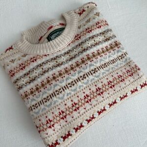 American Eagle Outfitters Beige and Red Patterned Crewneck Sweater - size small